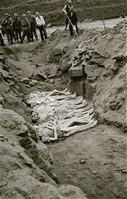 Austrian civilians forced to bury the victims at Mauthausen